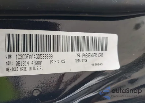 2016 Dodge Dart Se из США, поврежденный, VIN 1C3CDFAA4GD533990